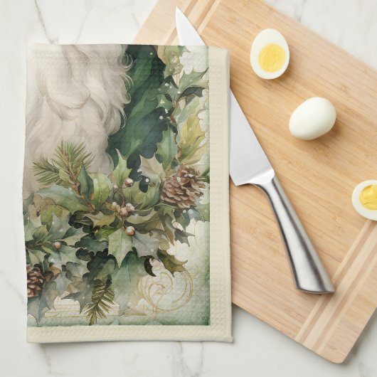 Groene Sinterklaas ingelijst in Kerstmis gebladert Theedoek (Quarter Fold)