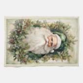 Groene Sinterklaas ingelijst in Kerstmis gebladert Theedoek (Horizontaal)