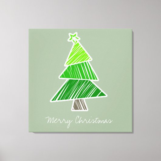 Groene Sketchy Kerstboom Verpakt Canvas Afdruk (Voorkant)