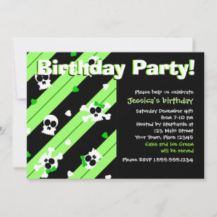 Groene Skulls en Hearts Birthday Party Kaart
