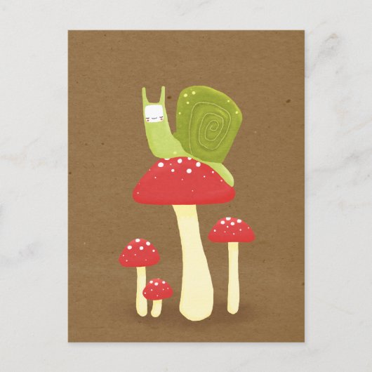 Groene slak op rode gespikkelde paddenstoelen briefkaart (Voorkant)