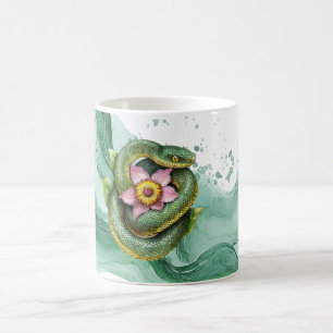 Groene Slang Roze Bloem Koffiemok