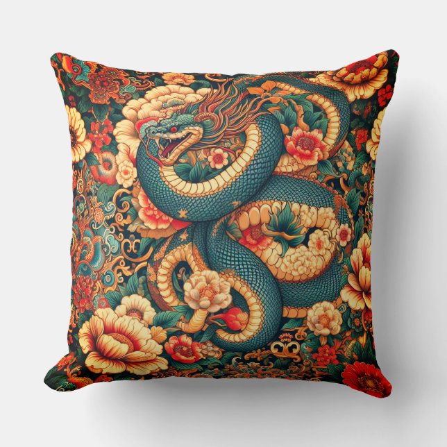 Groene slangenbloemen kussen (Voorkant)