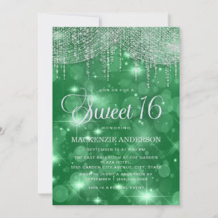 Groene slingerlichtjes Bokeh Sweet 16 Kaart