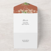 Groene Slingerlichtjes Terracotta Bruiloft All In One Uitnodiging (Buitenkant)