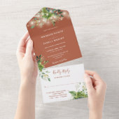 Groene Slingerlichtjes Terracotta Bruiloft All In One Uitnodiging (Afscheurbaar)