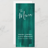 Groene smaragd moderne abstracte kunst bruiloft me menu (Voorkant / Achterkant)