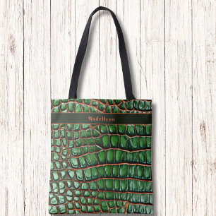 Groene Snakeskinpatroon Moderne Monogram Canvas ta Draagtas