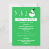 Groene Sneeuwman, Kerstfeest Menu Kaart (Voorkant)