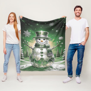 Groene Sneeuwman Sneeuwvlokken Fleece Deken