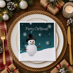 Groene Sneeuwman Winter Scene Kerst Papieren Serve Servet