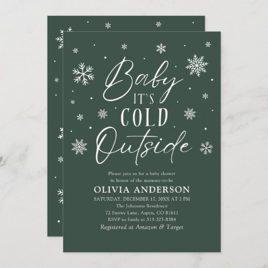 Groene sneeuwvlok Baby Het is koud buiten Baby sho Kaart (Voorkant / Achterkant)