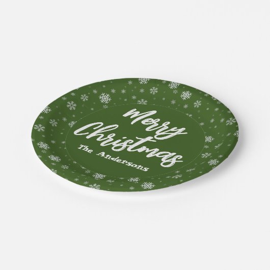 Groene Sneeuwvlokken Eenvoudige Elegante Vrolijke Papieren Bordje (Gekanteld)