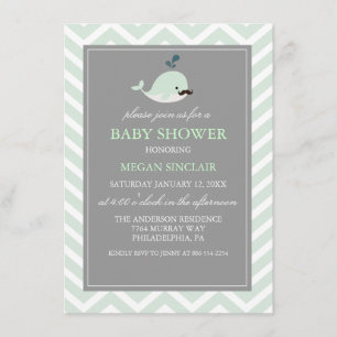 Groene Snor Walvis Jongen Baby Shower Uitnodiging