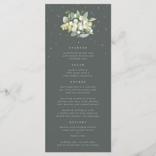 Groene Snowberry+Eucalyptus 4 gangen Bruiloft Flat Menu (Voorkant)