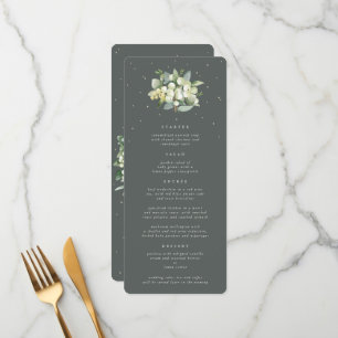 Groene Snowberry+Eucalyptus 4 gangen Bruiloft Flat Menu