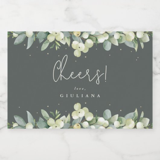 Groene Snowberry+Eucalyptus Bachelorette Party Min Likeurfles Etiket (Enkel label)