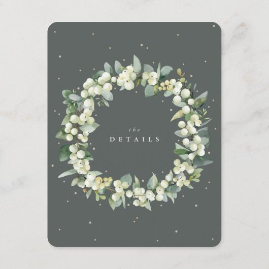 Groene Snowberry+Eucalyptus Boeket Bruiloft Detail Informatiekaartje (Achterkant)