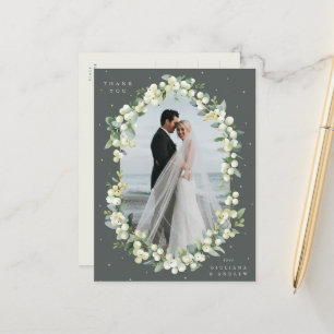 Groene Snowberry+Eucalyptus Bruiloft Dank u Foto Briefkaart