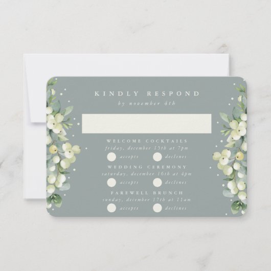 Groene Snowberry+Eucalyptus Bruiloft Multi-Event RSVP Kaartje (Voorkant)