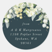 Groene Snowberry+Eucalyptus Kerstmis Adres Ronde Sticker (Voorkant)