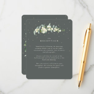 Groene Snowberry+Eucalyptus Stambruiloft Receptie Informatiekaartje