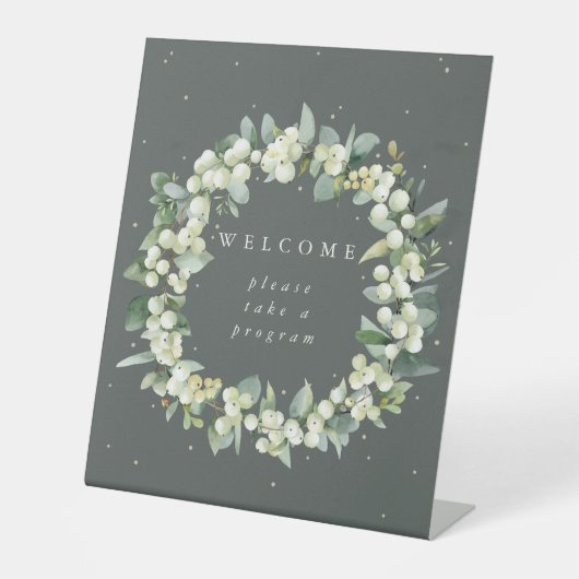 Groene Snowberry+Eucalyptus welkomstprogrammatafel Reclamebord Met Voetstuk (Voorkant)