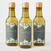 Groene Snowberry+Eucalyptus Winter Bruiloft Mini Wijn Etiket (Flessen)