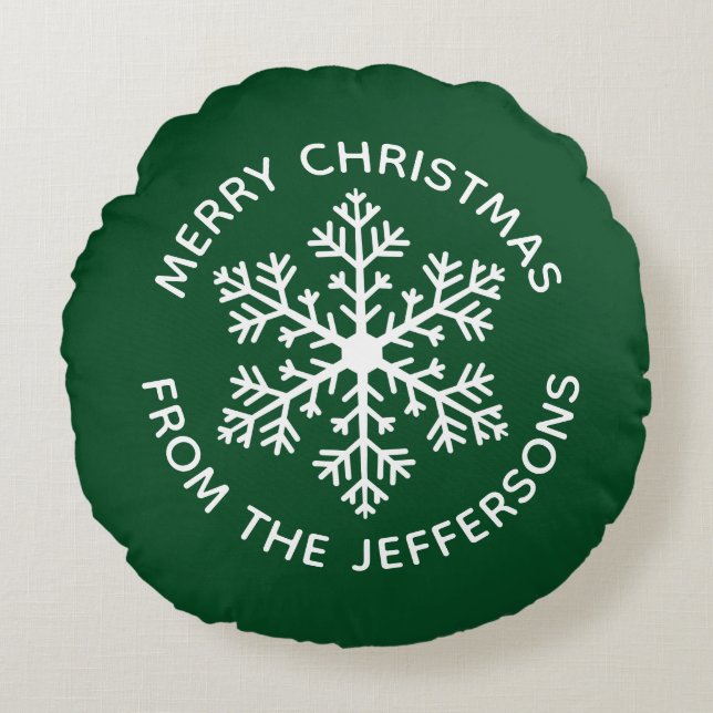 Groene Snowflake-kerstronde loods Rond Kussen (Voorkant)