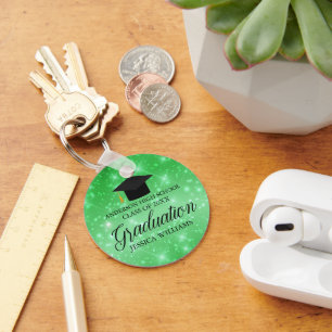 Groene Sparkle Afstuderen Chic Custom Afstuderen Sleutelhanger