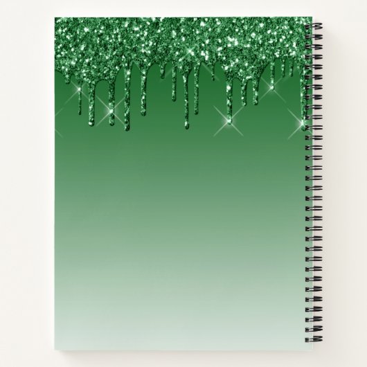 Groene Sparkle Glitter Drip Monogram Naam Notitieboek (Achterkant)
