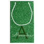Groene Sparkle Glitter Monogram Naam & Initiaal Klein Cadeauzakje (Achterkant)