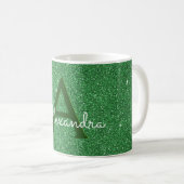 Groene Sparkle Glitter Monogram Naam & Initiaal Koffiemok (Voorkant rechts)