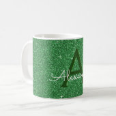 Groene Sparkle Glitter Monogram Naam & Initiaal Koffiemok (Voorkant links)