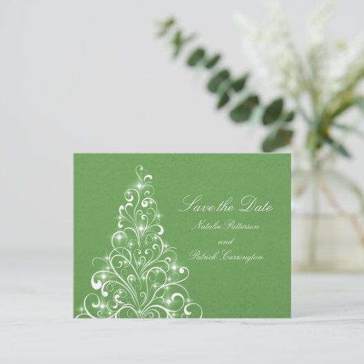 Groene Sparkly Holiday Boom sparen het Briefkaart (Staand voorkant)