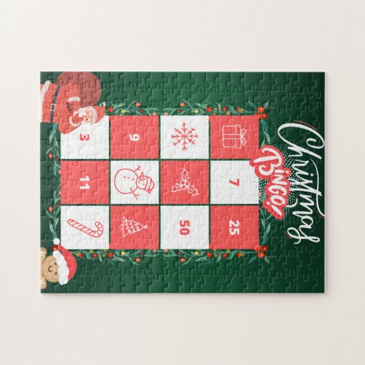Groene Speelse Feest Kerstmis Bingo puzzel Legpuzzel (Horizontaal)