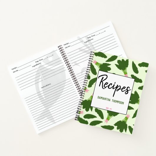 Groene spinazie leest patroonreceptuur notitieboek (Binnen)