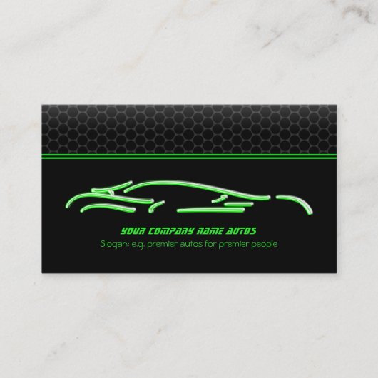 Groene Sportauto-Logo, neongloed-effect Visitekaartje (Voorkant)
