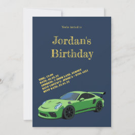 Groene sportauto verjaardagsuitnodiging kaart
