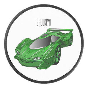 Groene sportwagen met luchtfolie hockey puck
