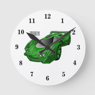 Groene sportwagen met luchtfolie ronde klok