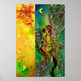 GROENE SPROOKJESFIGUUR MET GOUDEN BLOMENGLANS IN M POSTER