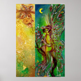 GROENE SPROOKJESFIGUUR MET GOUDEN BLOMENGLANS IN M POSTER