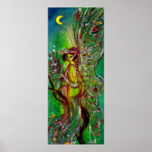 GROENE SPROOKJESFIGUUR MET GOUDEN GLINSTERINGEN IN POSTER