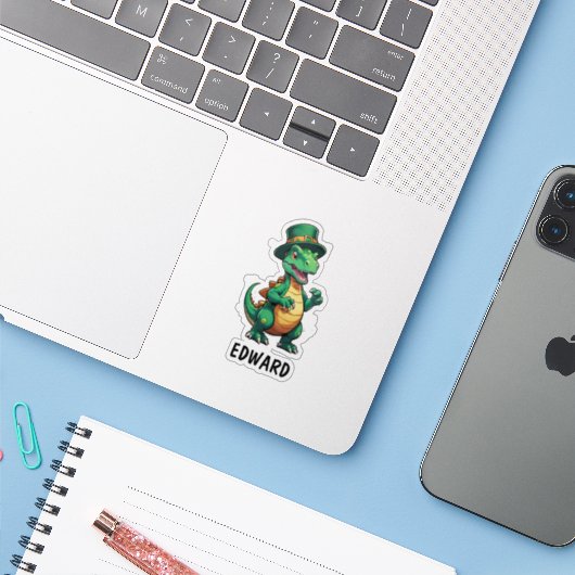 Groene St Patrick's dag dinosaurus Sticker (Laptop met iPhone)
