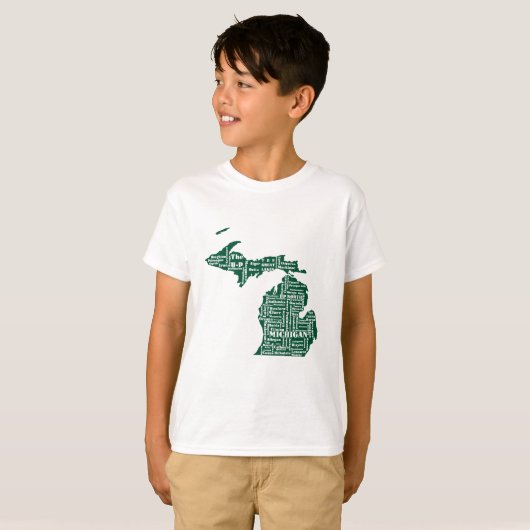 Groene staat van Michigan steden T-shirt (Voorkant volledig)