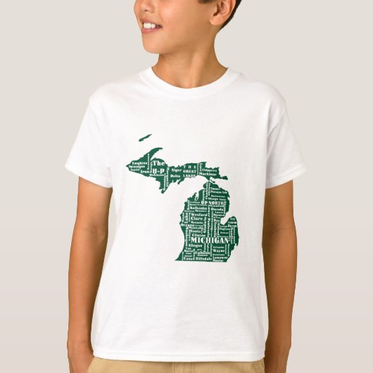 Groene staat van Michigan steden T-shirt (Voorkant)