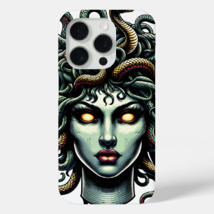 Groene Starende Medusa Kop vol Slangen iPhone 15 Pro Case
