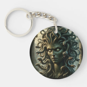 Groene Starende Medusa Kop vol Slangen Sleutelhanger