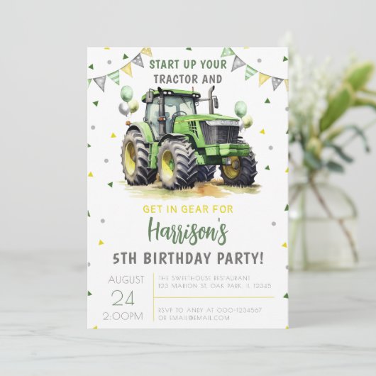 Groene Start Up Uw Tractor Verjaardag Kaart (Staand voorkant)